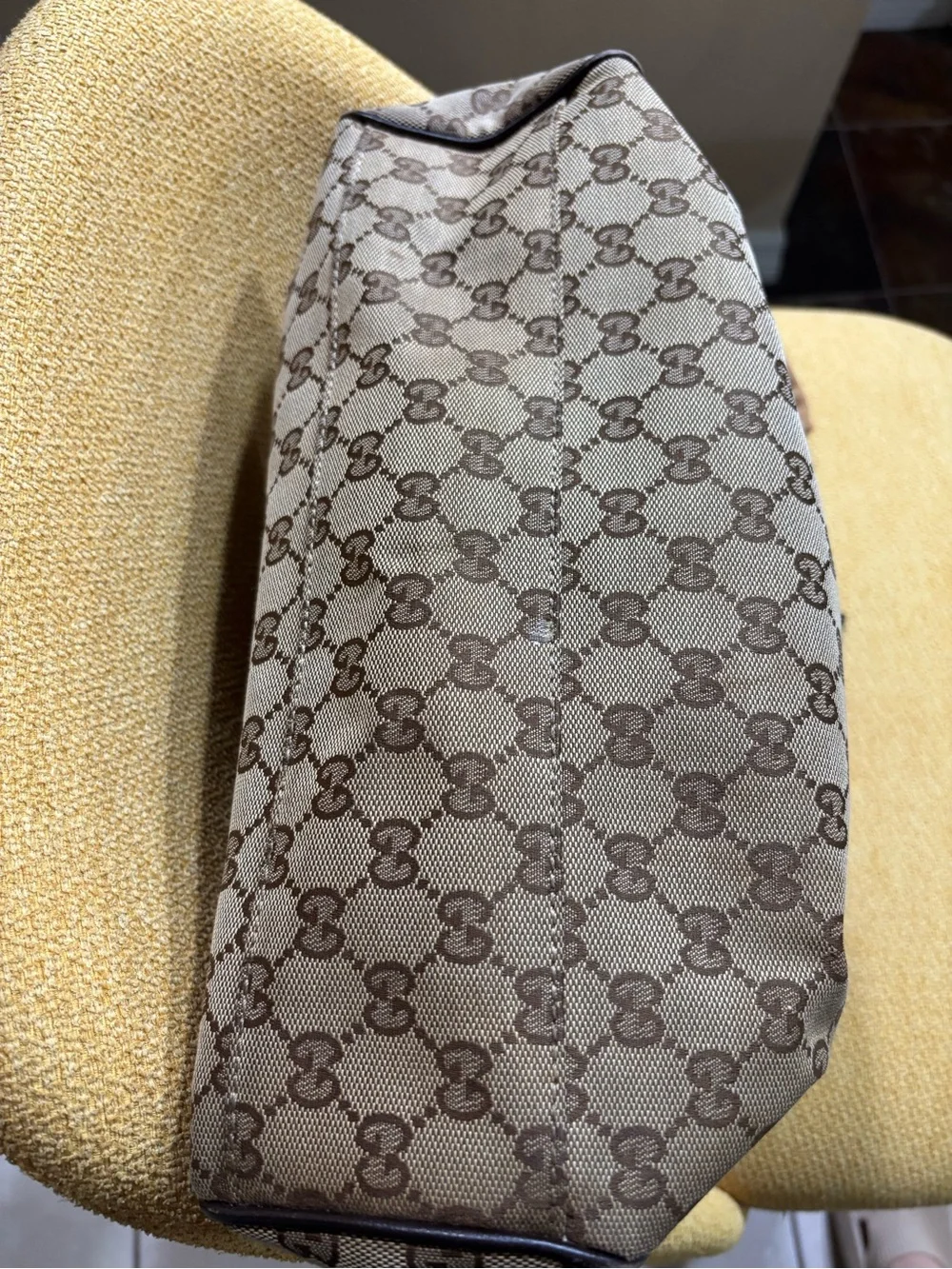 Gucci Beige/Brown GG Canvas Satchel with Dark Brown Trim
